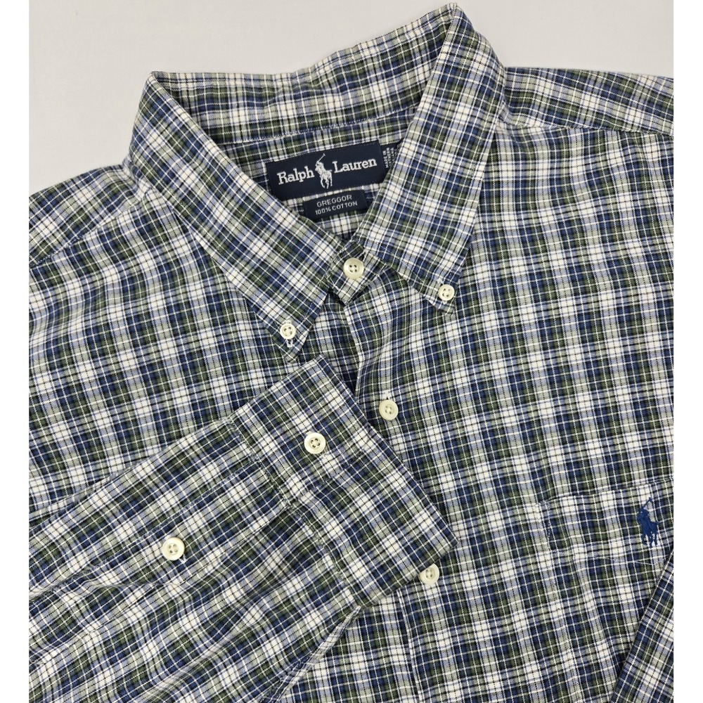 Ralph Lauren Shirt Mens 2XL Greggor‎ Blue Green & White Checkered Button Down
